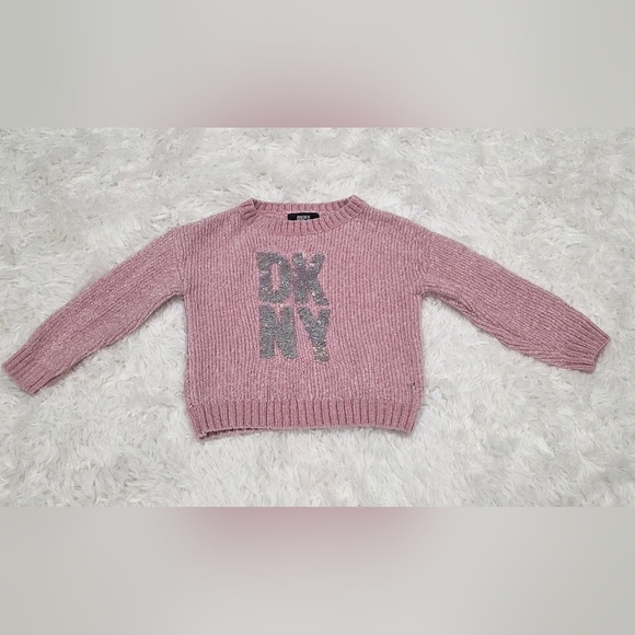 Dkny Other - DKNY- Girls Sweater in Soft Pink with Sequin Logo. Size 4